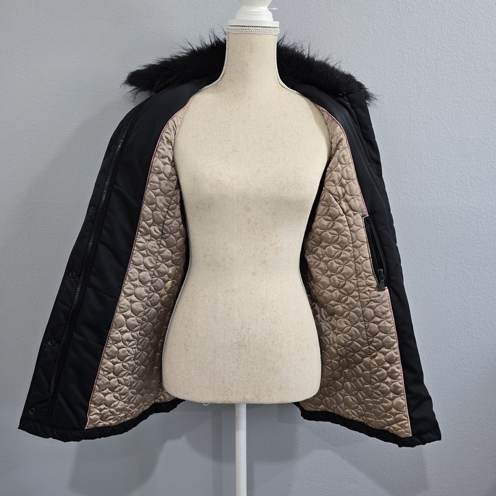 Express Black Puffer Jacket with Fur Trim - Picture 6 of 9